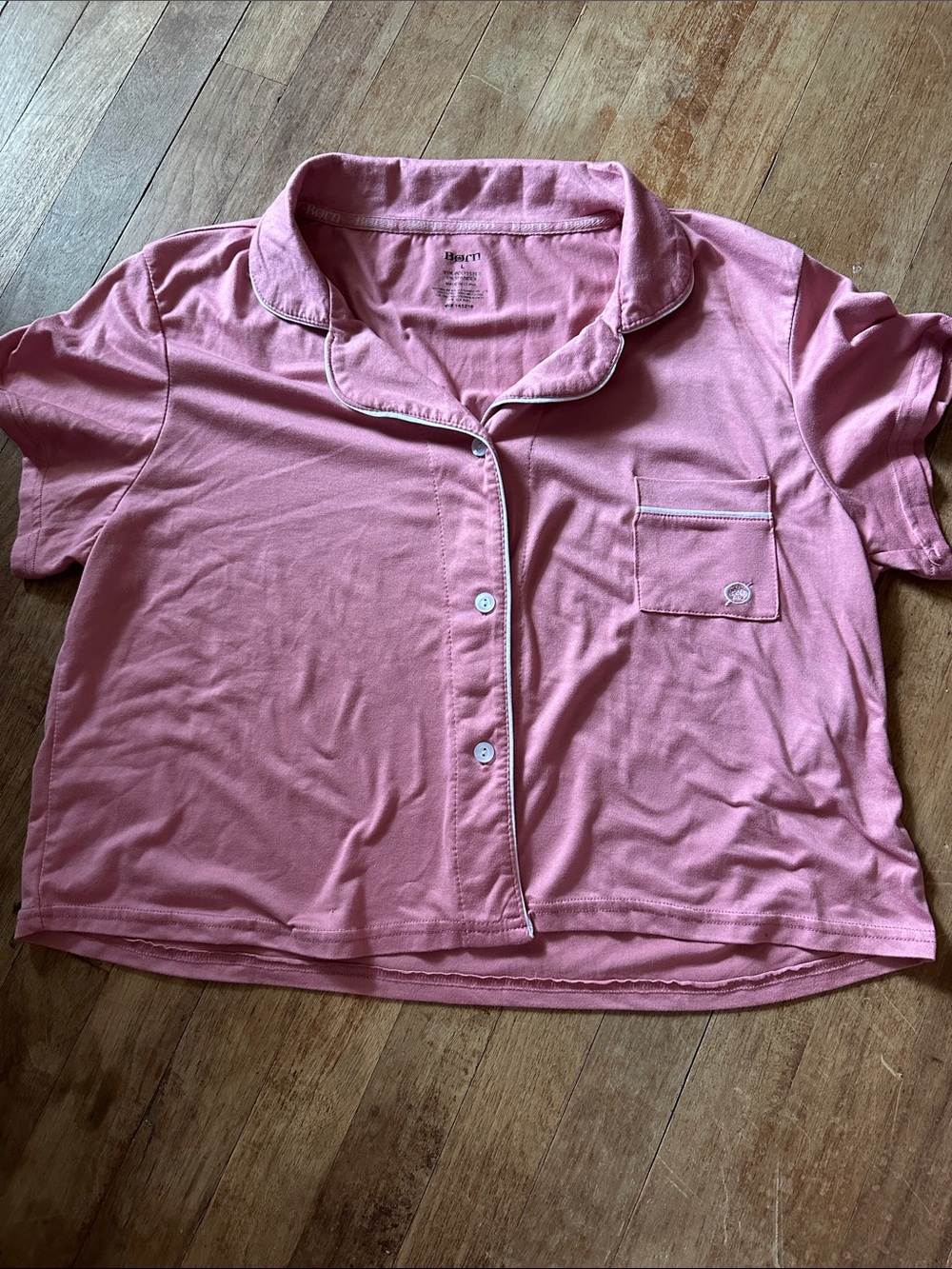 Born Pink Short-Sleeve Button-Up Pajama Top with Contrast Piping -Size L